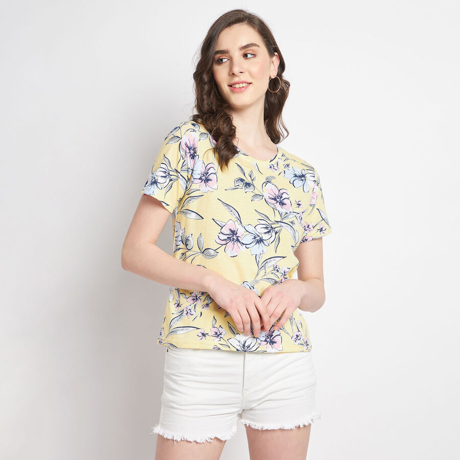 All Over Print Round Neck T-Shirt, पीला, large image number null