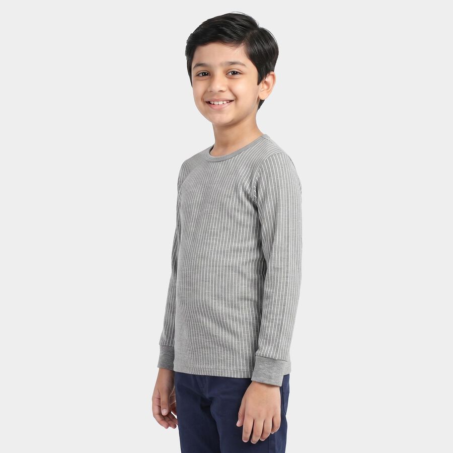 Boys' Grey Long Sleeve Thermal, Melange Mid Grey, large