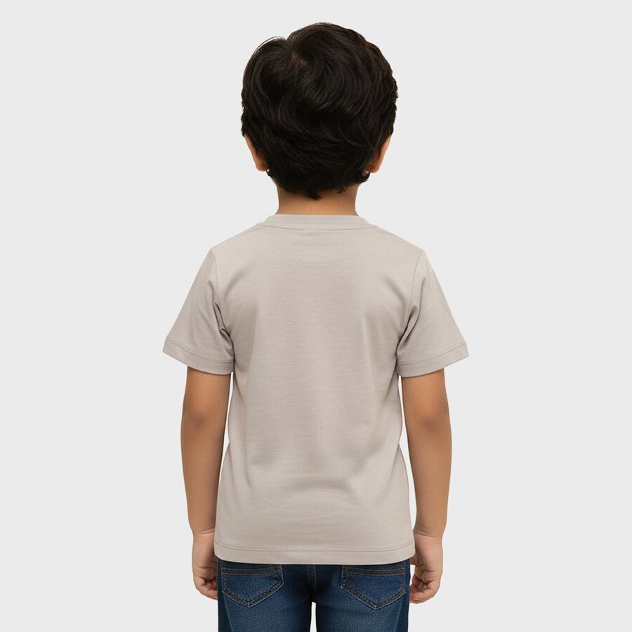 Boys Light Grey Cotton Round Neck Graphic Printed T-Shirt, Light Grey, large