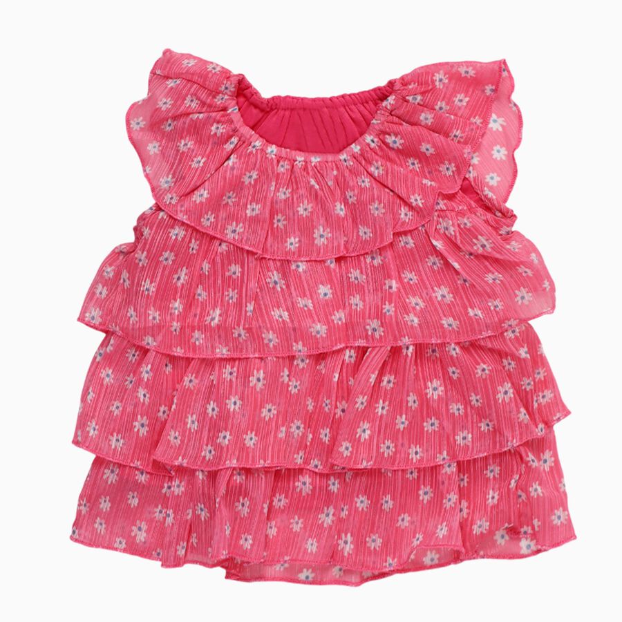 Girls Bright Pink Round Neck Casual Sleeveless T-Shirt, Pink, large