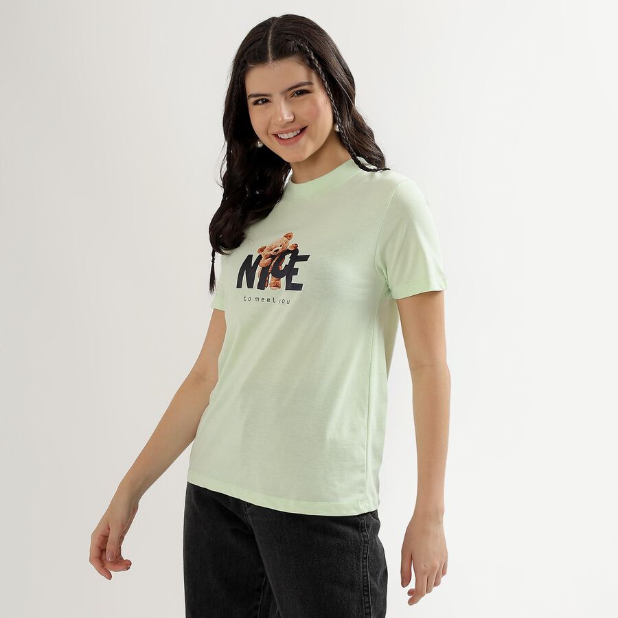 Women's Light Green Round Neck Graphic Print T-Shirt, Neon Green, large image number null