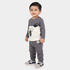 Infants' Grey Cotton Round Neck Graphic Print Baba Suit, Dark Grey, small