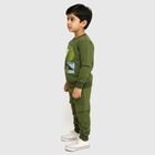 Boys' Olive Round Neck Graphic Baba Suit, ओलिव, small image number null