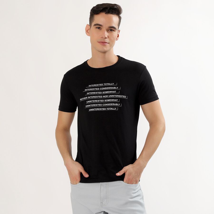 Men's Jet Black Round Neck Graphic T-Shirt, Black, large image number null