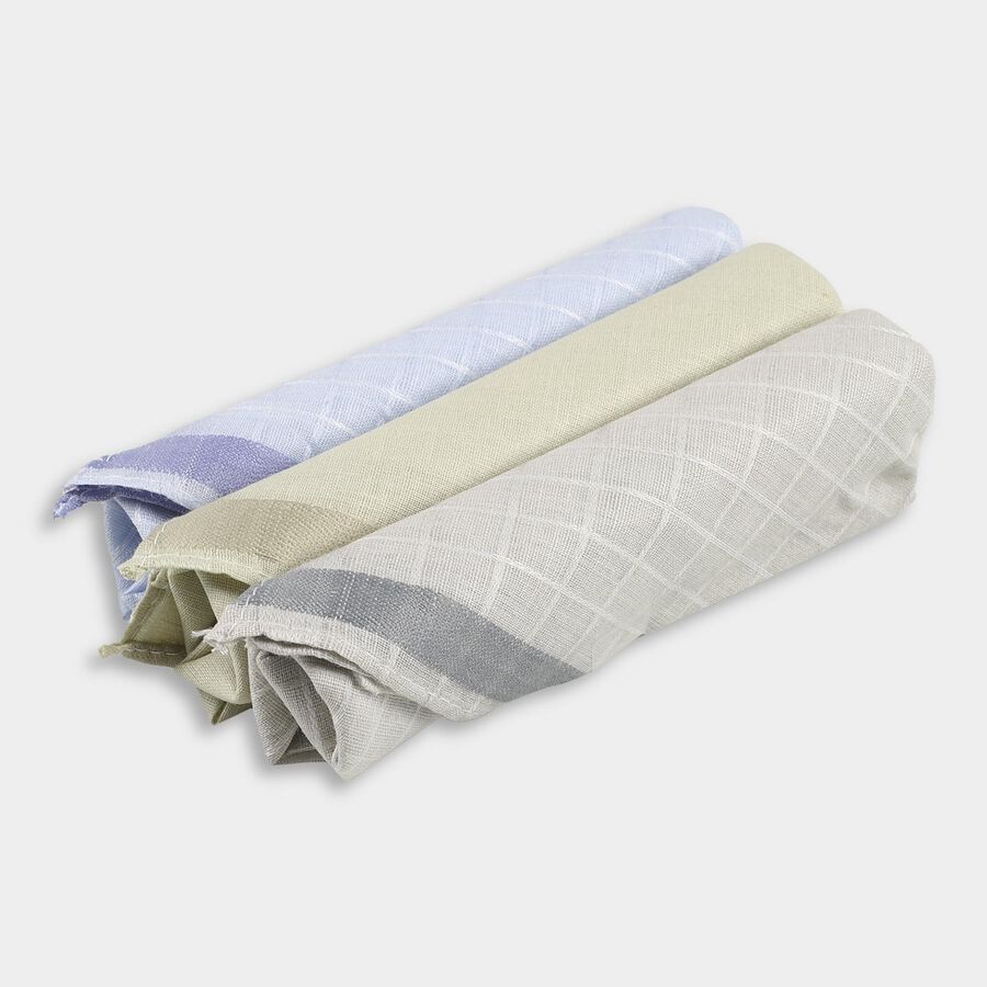 Men's Muted Beige and Light Sky Blue Cotton Blend Handkerchief Pack of 3, गहरा ग्रे, large image number null