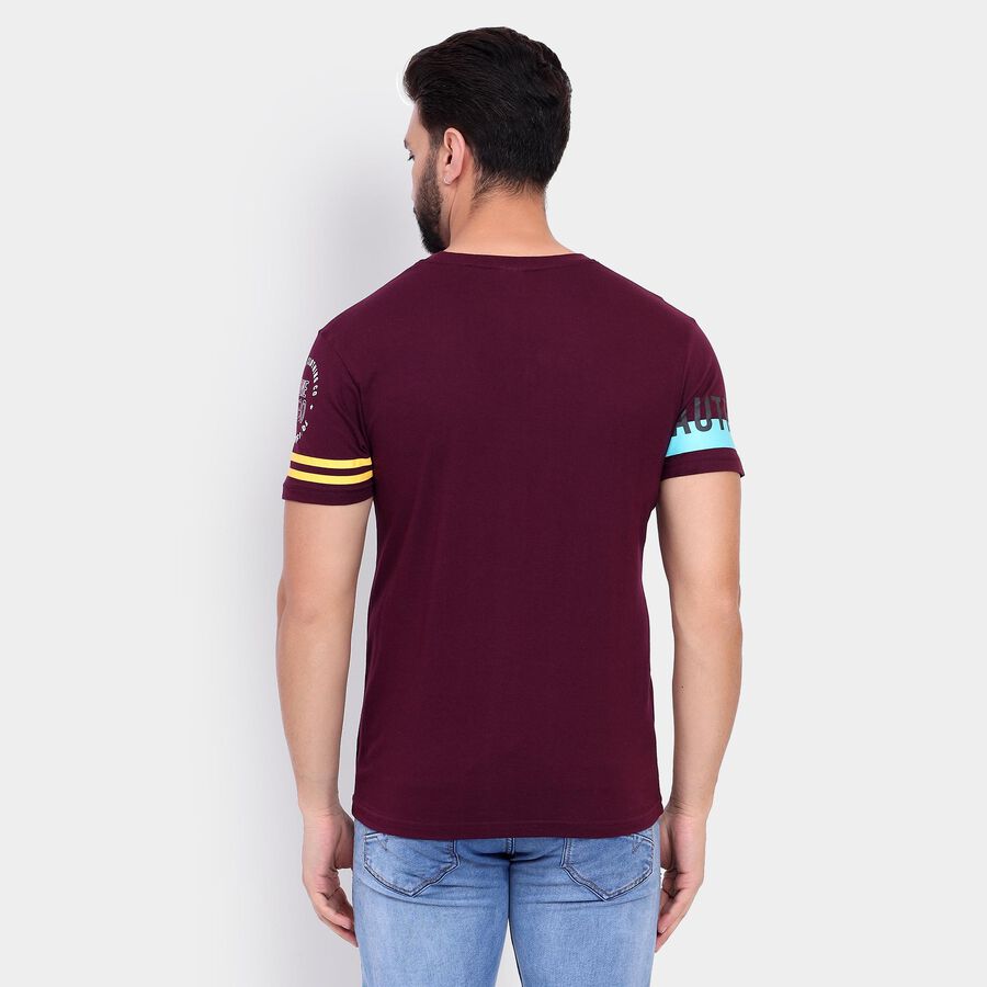 Men's 100% Cotton Round Neck Half Sleeves T-Shirt, Wine, large image number null