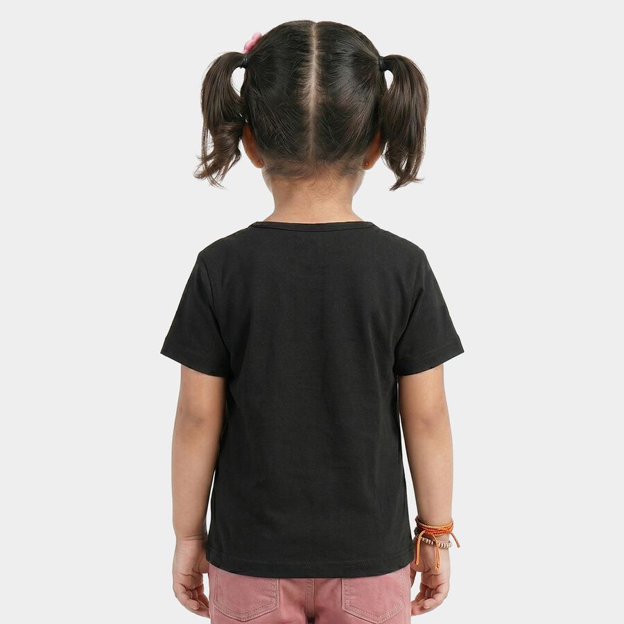 Girls Black Cotton Blend Round Neck Regular T-Shirt, Black, large