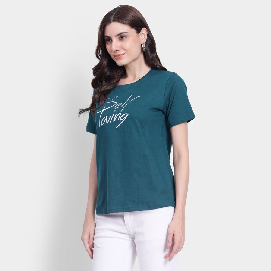 Ladies' 100% Cotton Round Neck T-Shirt, गहरा हरा, large image number null
