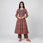 Women's Wine Notch Neck Printed Flared Kurta, Wine, small