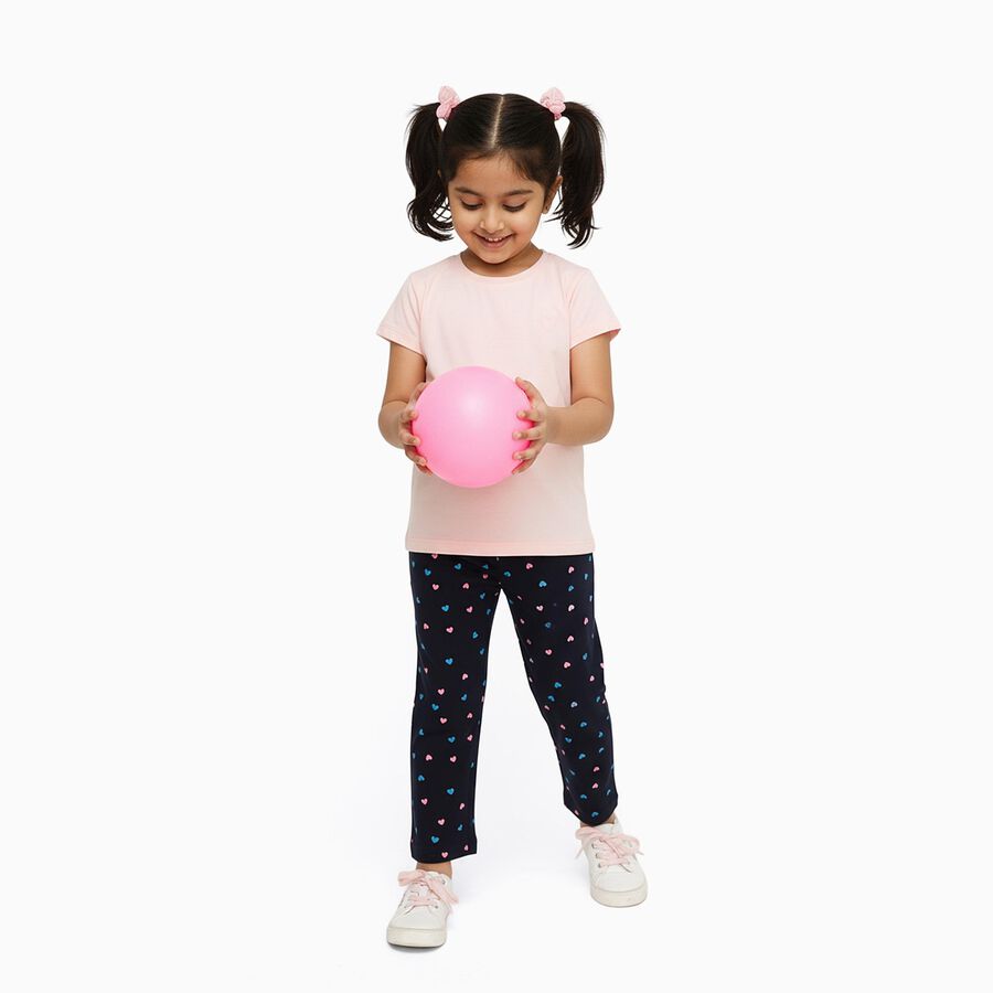 Girls' Navy Blue Heart Printed Cotton Blend Pyjama, नेवी ब्लू, large image number null