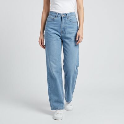 Women's Light Blue Straight Fit Washed Jeans