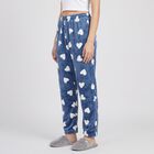 Women's Blue Straight Fit Heart Printed Lounge Pyjama, गहरा नीला, small
