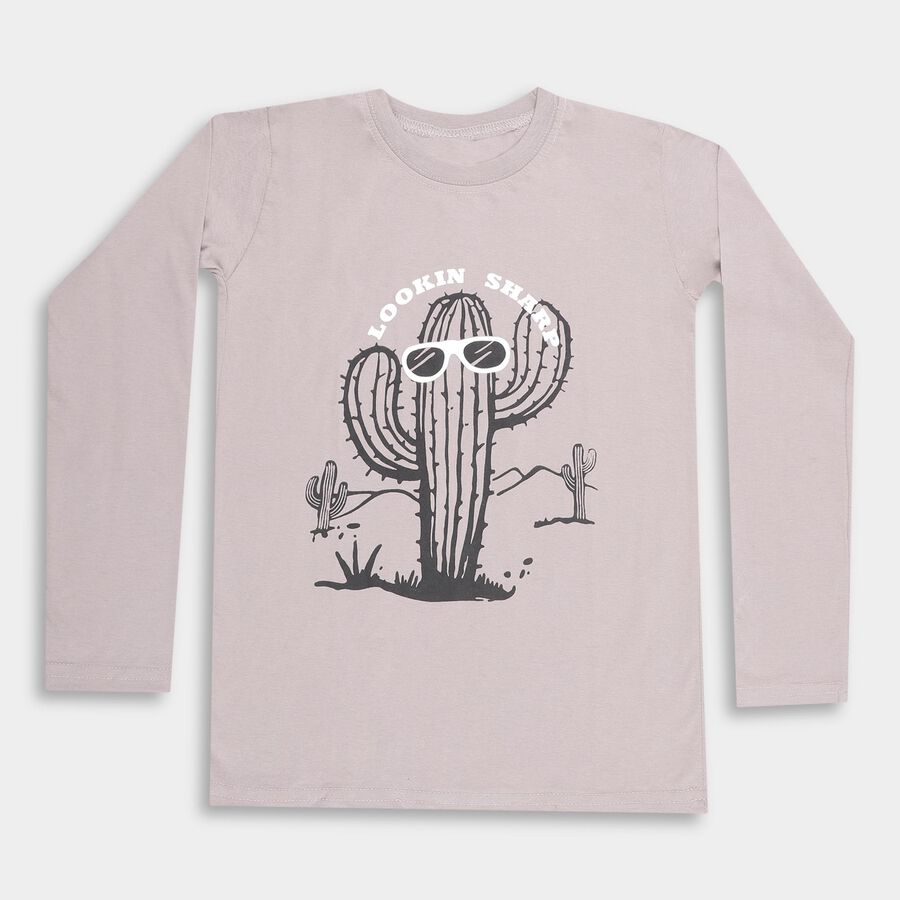Boys' Light Grey Round Neck Casual T-Shirt, हल्का ग्रे, large image number null