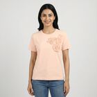 Women's Light Pink Round Neck Casual T-Shirt, Light Pink, small