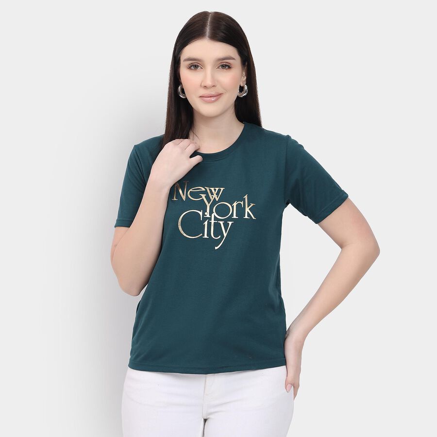 Ladies' 100% Cotton Round Neck T-Shirt , Dark Green, large