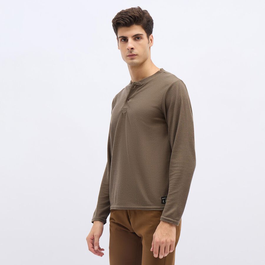 Men's Muted Khaki Henley Neck Casual T-Shirt, Khaki, large image number null