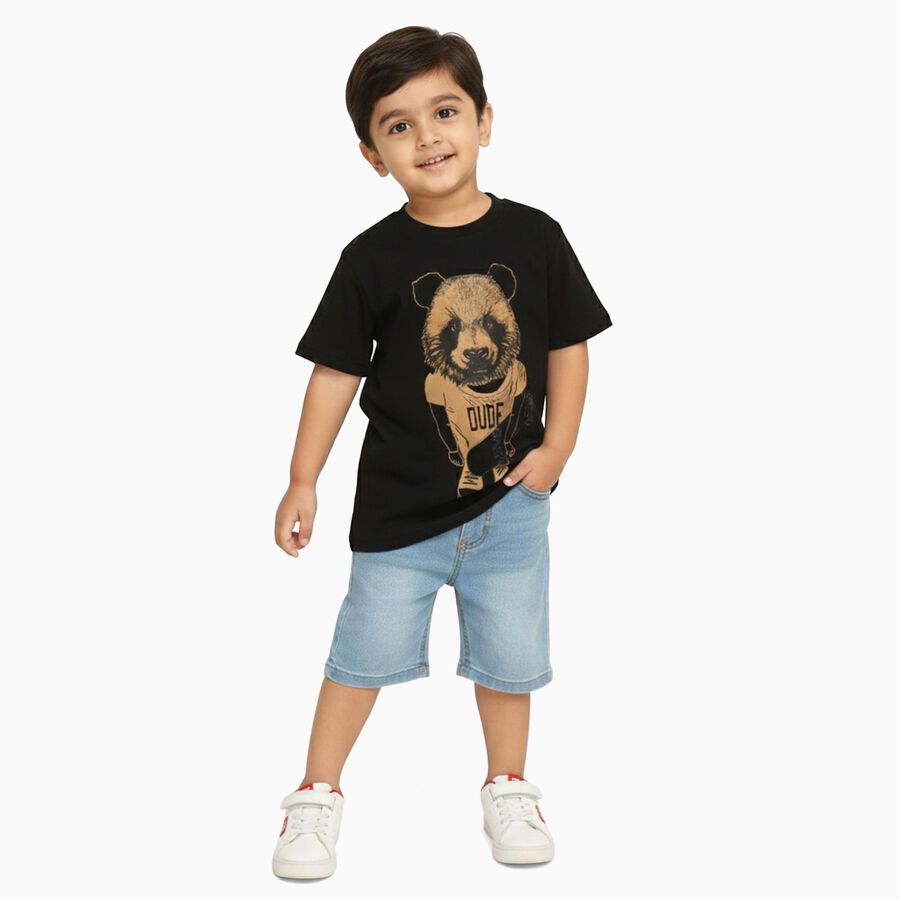Boys Jet Black Crew Neck Casual T-Shirt, Black, large image number null