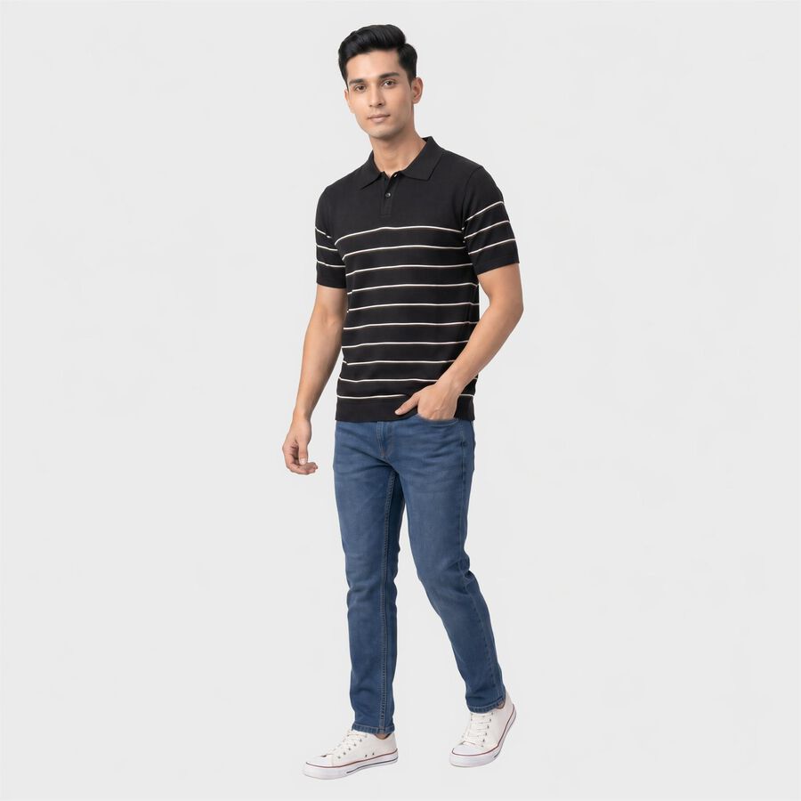 Men's Navy Blue Cotton Polo Neck T-Shirt, नेवी ब्लू, large