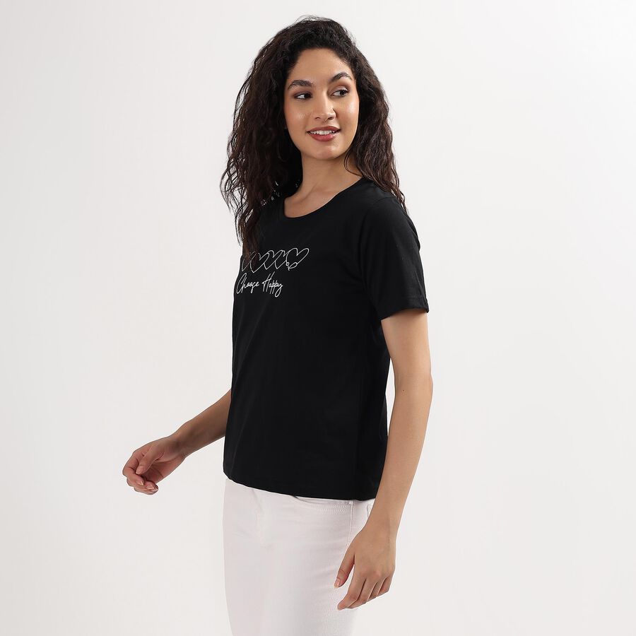 Ladies' Round Neck T-Shirt , काला, large image number null