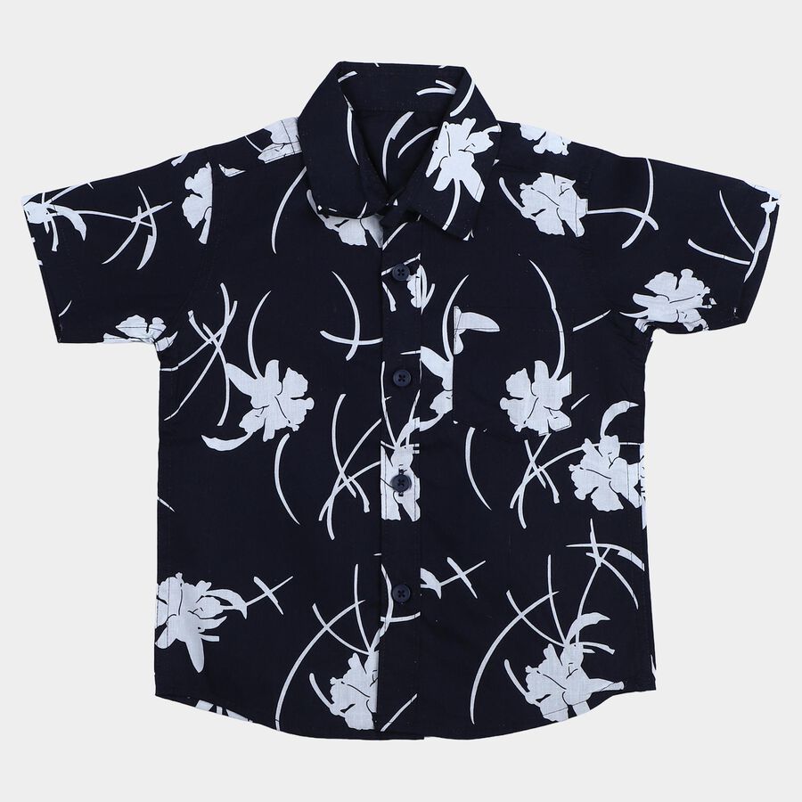 Boys Navy Blue Cotton Collar Regular Fit Shirt, Navy Blue, large