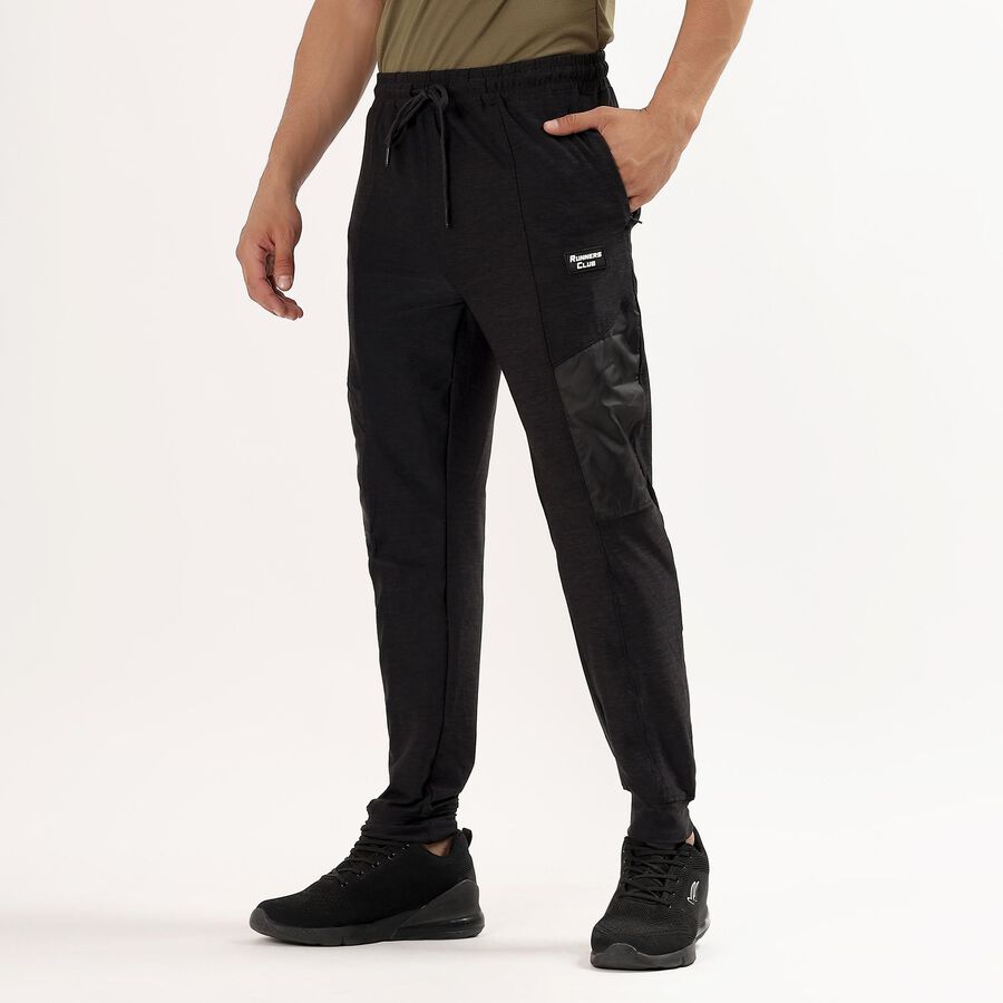 Men's Dark Charcoal Slim Fit Cut And Sew Track Pants, काला, large image number null