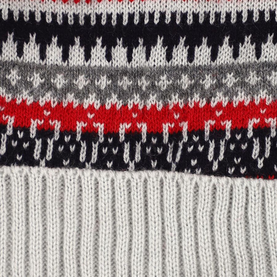 Boys' Grey and Red Striped Knitted Beanie, Ecru Melange, large image number null
