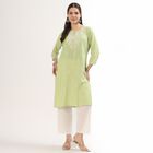 Women's Light Sage Green Round Neck Embroidered Kurta, Light Green, small image number null