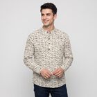 Men's Beige Cotton Mandarin Collar Printed Kurta, गहरा पीला, small