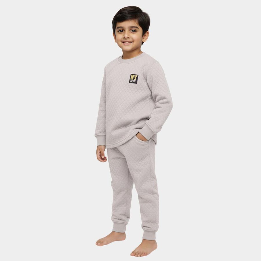 Boys' Ash Grey Round Neck Quilted Baba Suit, मिश्रित हल्का ग्रे, large image number null