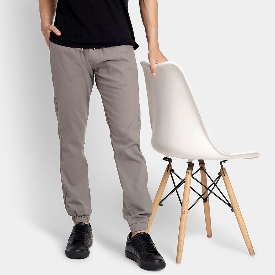 Men's 100% Cotton Slim Fit Casual Trousers, हल्का ग्रे, large image number null