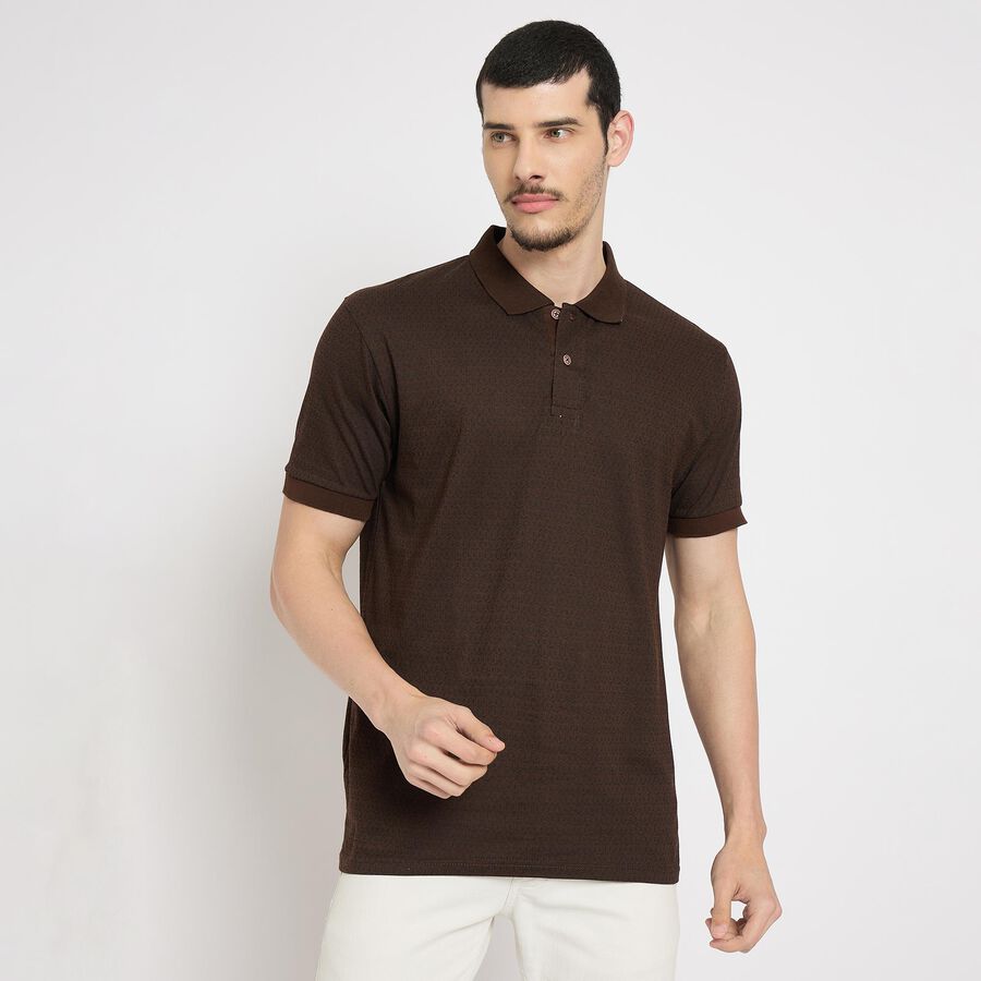 Men's Collared Half Sleeves T-Shirt , Brown, large
