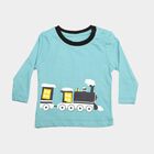 Infants Blue Cotton Round Neck Regular T-Shirt, Teal Blue, small