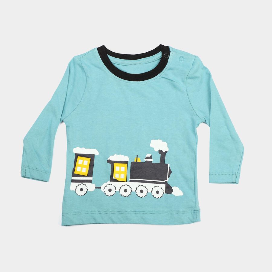 Infants Blue Cotton Round Neck Regular T-Shirt, Teal Blue, large