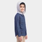 Boys Navy Blue Hooded Casual Shirt, Mid Blue, small