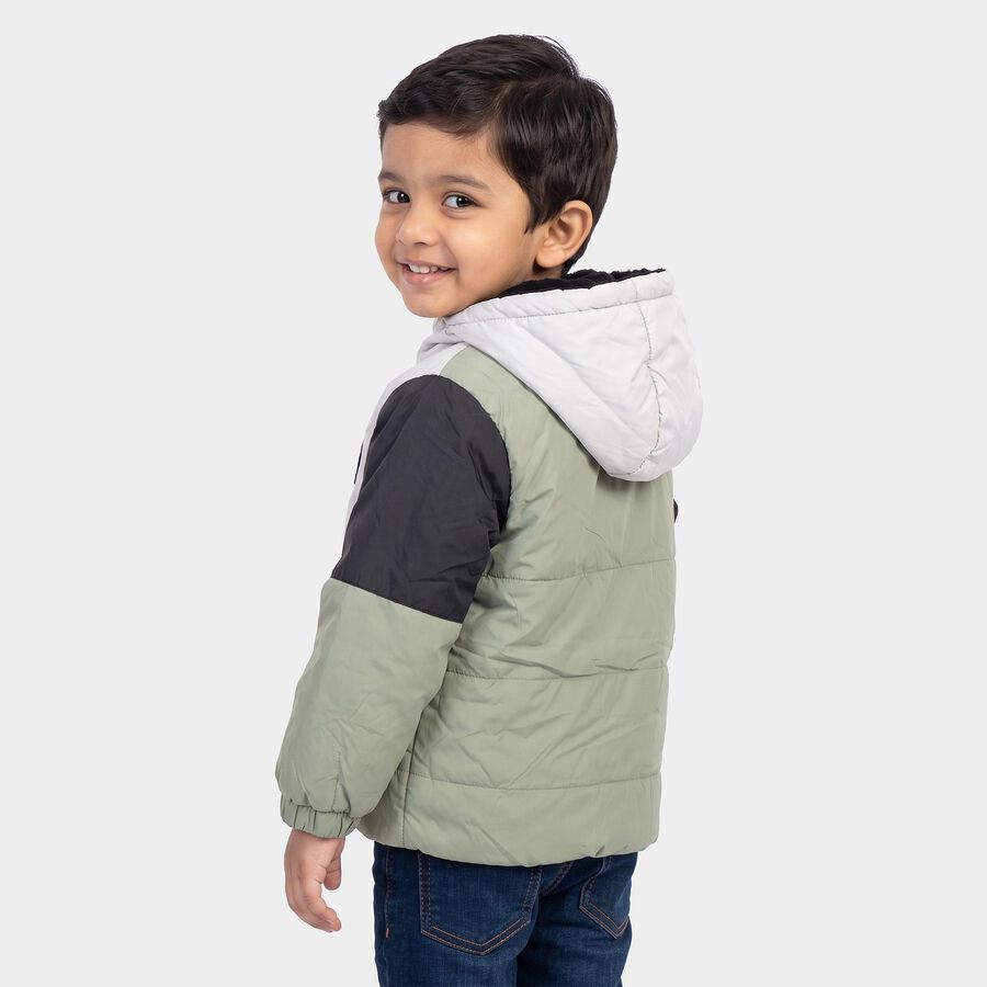 Boys' White Hooded Puffer Jacket, White, large
