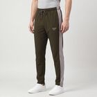 Men's Olive Green Regular Fit Side-Striped Track Pants, ओलिव, small