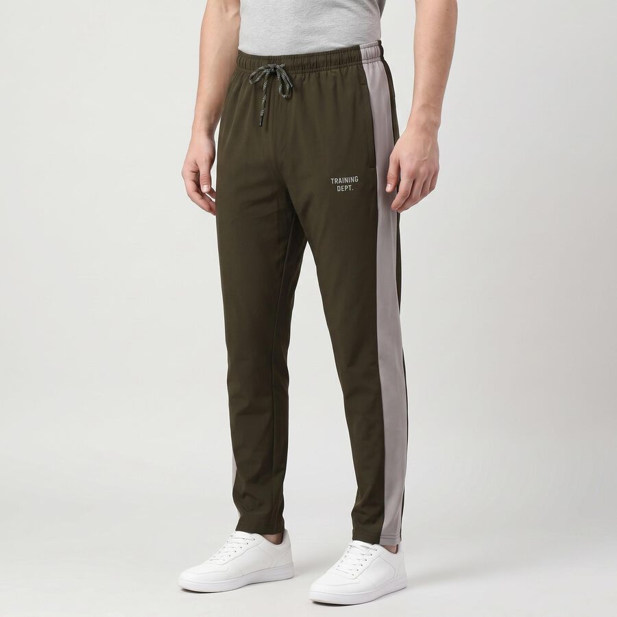 Men's Olive Green Regular Fit Side-Striped Track Pants, ओलिव, large