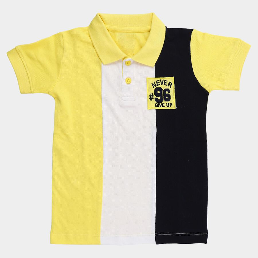 Boys' Bright Yellow Cotton Polo Neck Preppy T-Shirt, पीला, large
