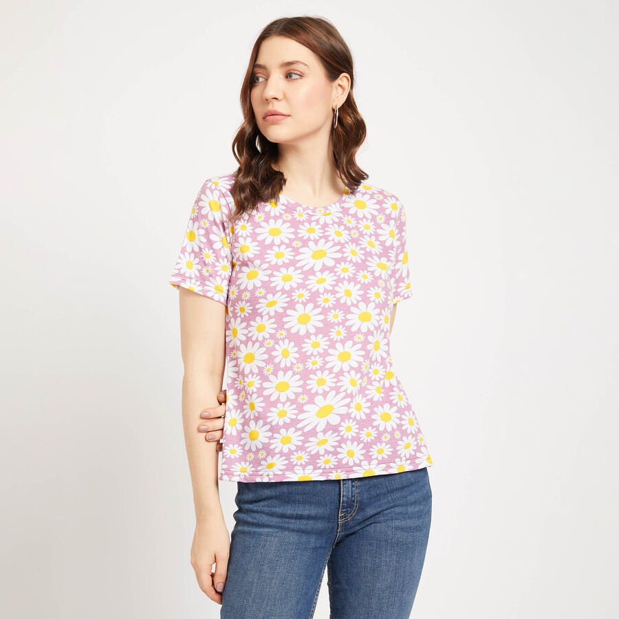 All Over Print Round Neck T-Shirt, बैंगनी, large image number null