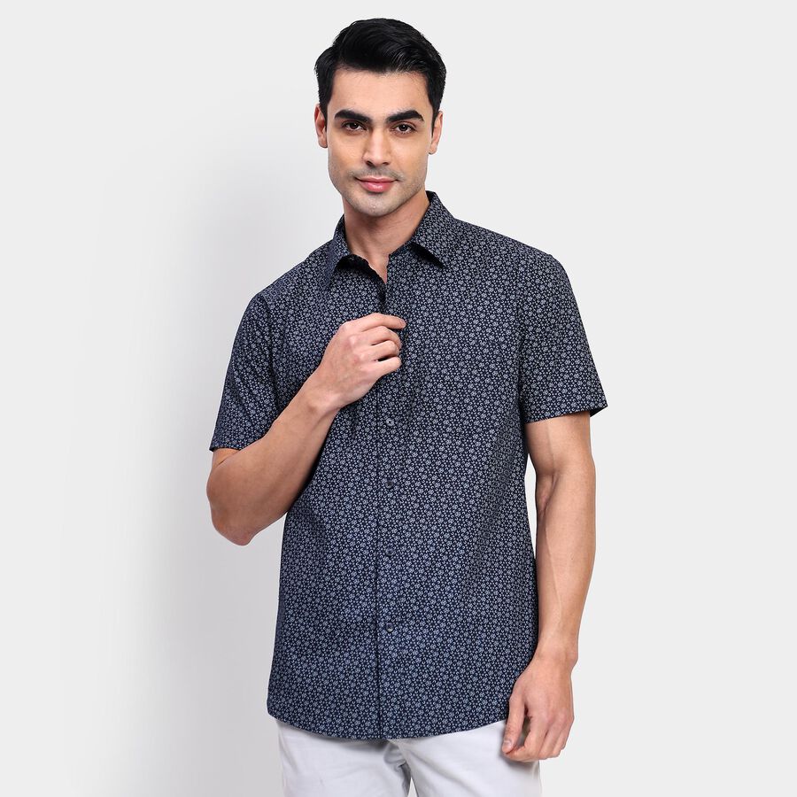 Men's 100% Cotton Casual Shirt, नेवी ब्लू, large