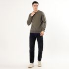 Men's Muted Olive Green Crew Neck Casual Pullover, Olive, small image number null