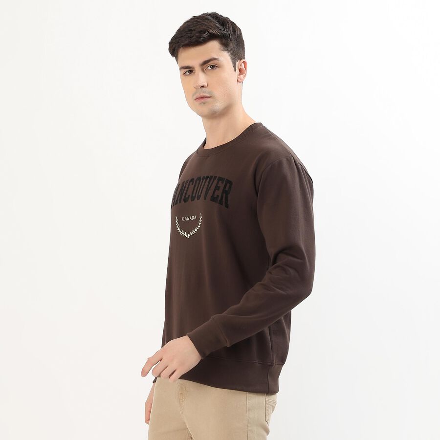 Men's Dark Chocolate Crew Neck Graphic Sweatshirt, Brown, large image number null