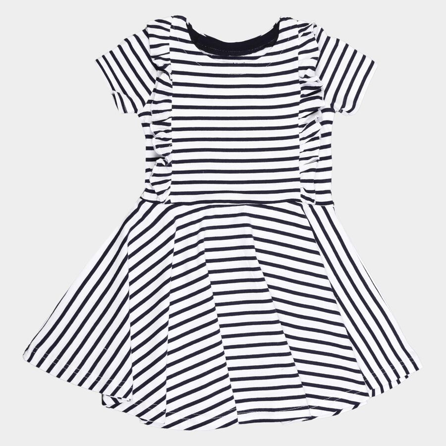 Girls Cotton Stripes Frock, White, large image number null