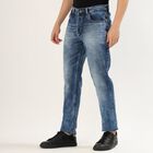 Men's Stonewashed Blue Slim Fit Jeans, गहरा नीला, small