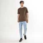 Men's Deep Brown Cotton Round Neck Solid T-Shirt, Khaki, small