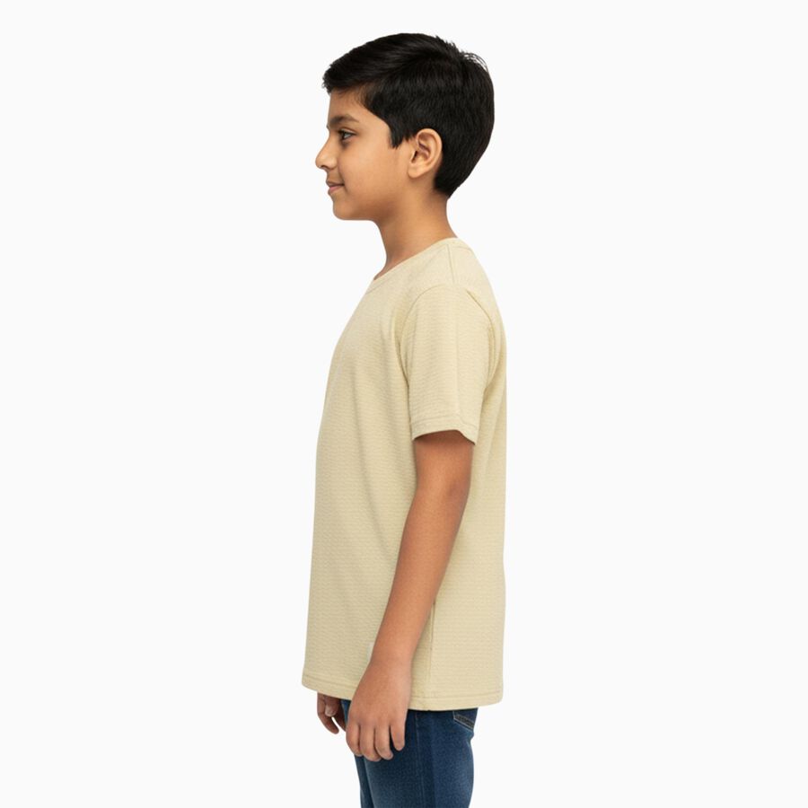 Boys Light Beige Crew Neck Casual Half Sleeve T-Shirt, गहरा पीला, large image number null