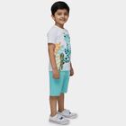Boys' White Cotton Round Neck Cartoon Print Baba Suit, White, small