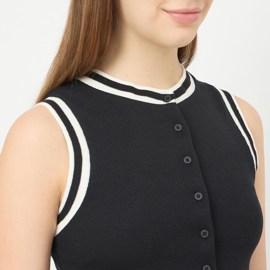 Women's Jet Black Round Neck Classic Top, Black, large