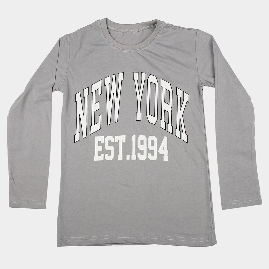 Boys Grey Crew Neck Regular Boys T-Shirt, हल्का ग्रे, large