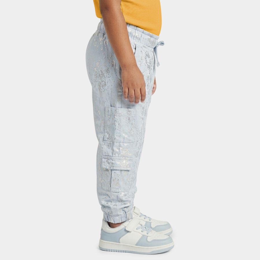 Girls' Light Blue Metallic Print Cotton Blend Pyjama, Light Blue, large